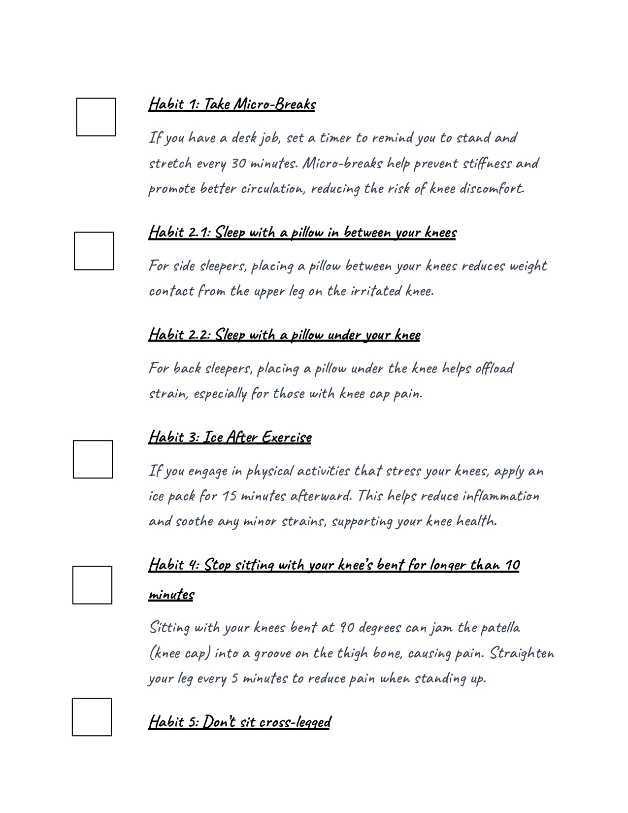 Knee-Care Subtle Habits Checklist